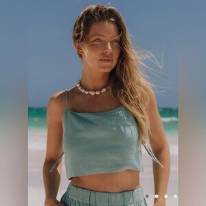 Daily Drills ~ LINEN TIE TANK in Teal xs/s